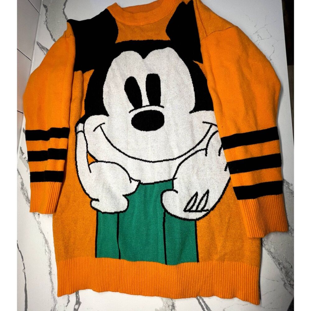 Vintage 90s Y2K Small Disney Striped Mickey Mouse BIG FACE Acrylic Knit Sweater